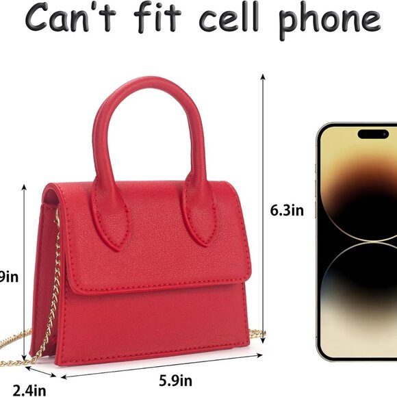 Red mini crossbody purse for girls with magnetic flip cover and leather handle - Picture 3 of 7